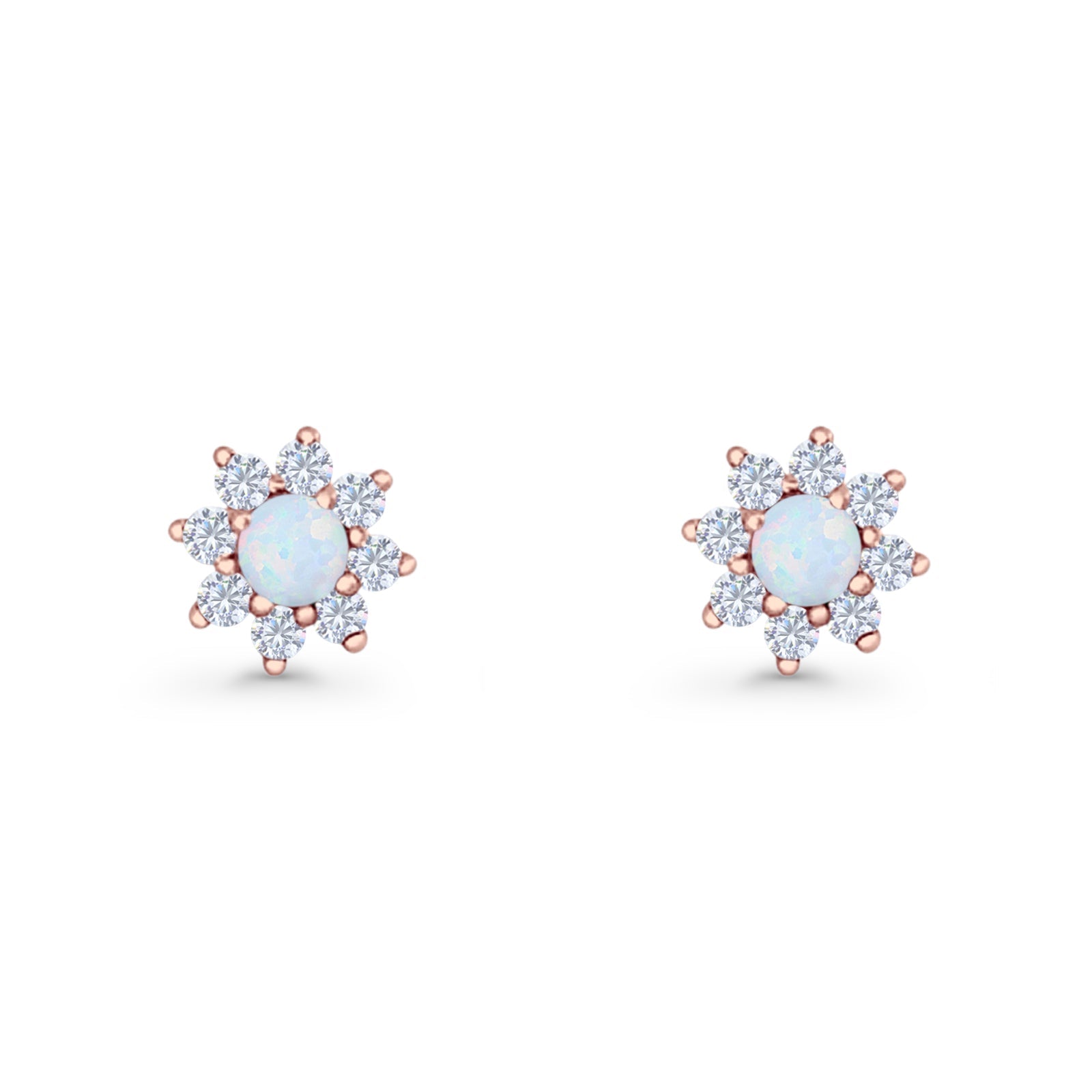 Flower Stud Earring Lab Created Opal & Cubic Zirconia 925 Sterling Silver