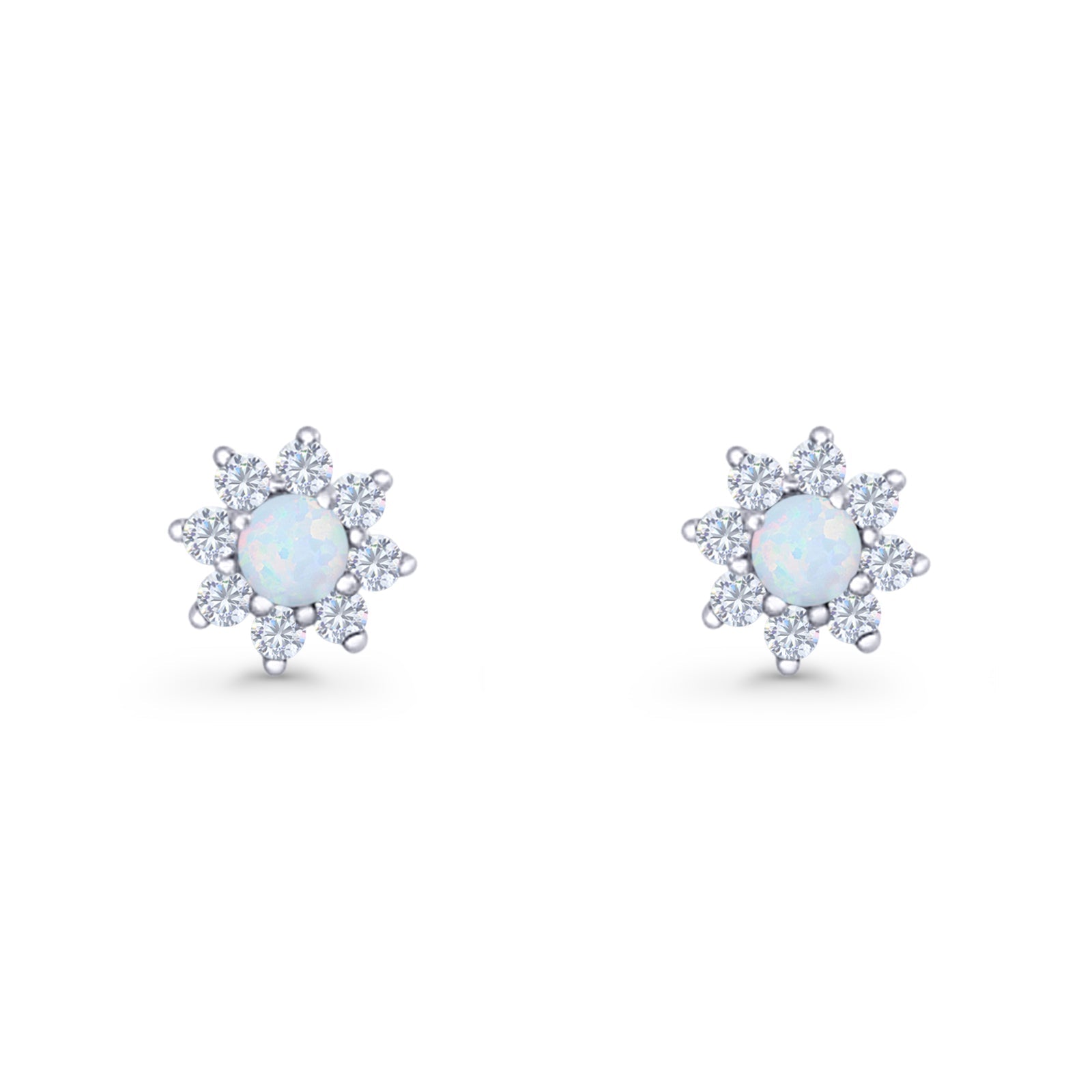 Flower Stud Earring Lab Created Opal & Cubic Zirconia 925 Sterling Silver