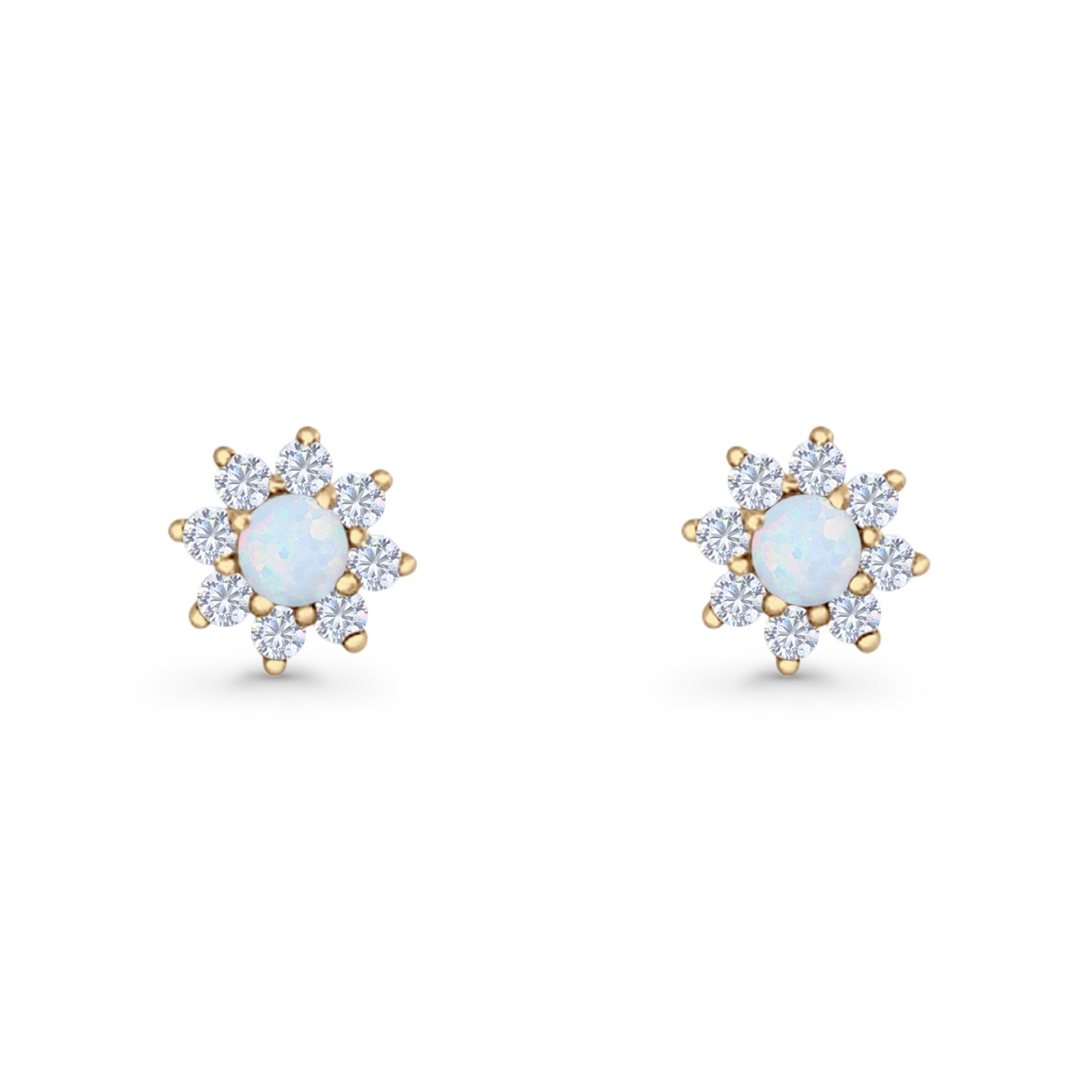 Flower Stud Earring Lab Created Opal & Cubic Zirconia 925 Sterling Silver