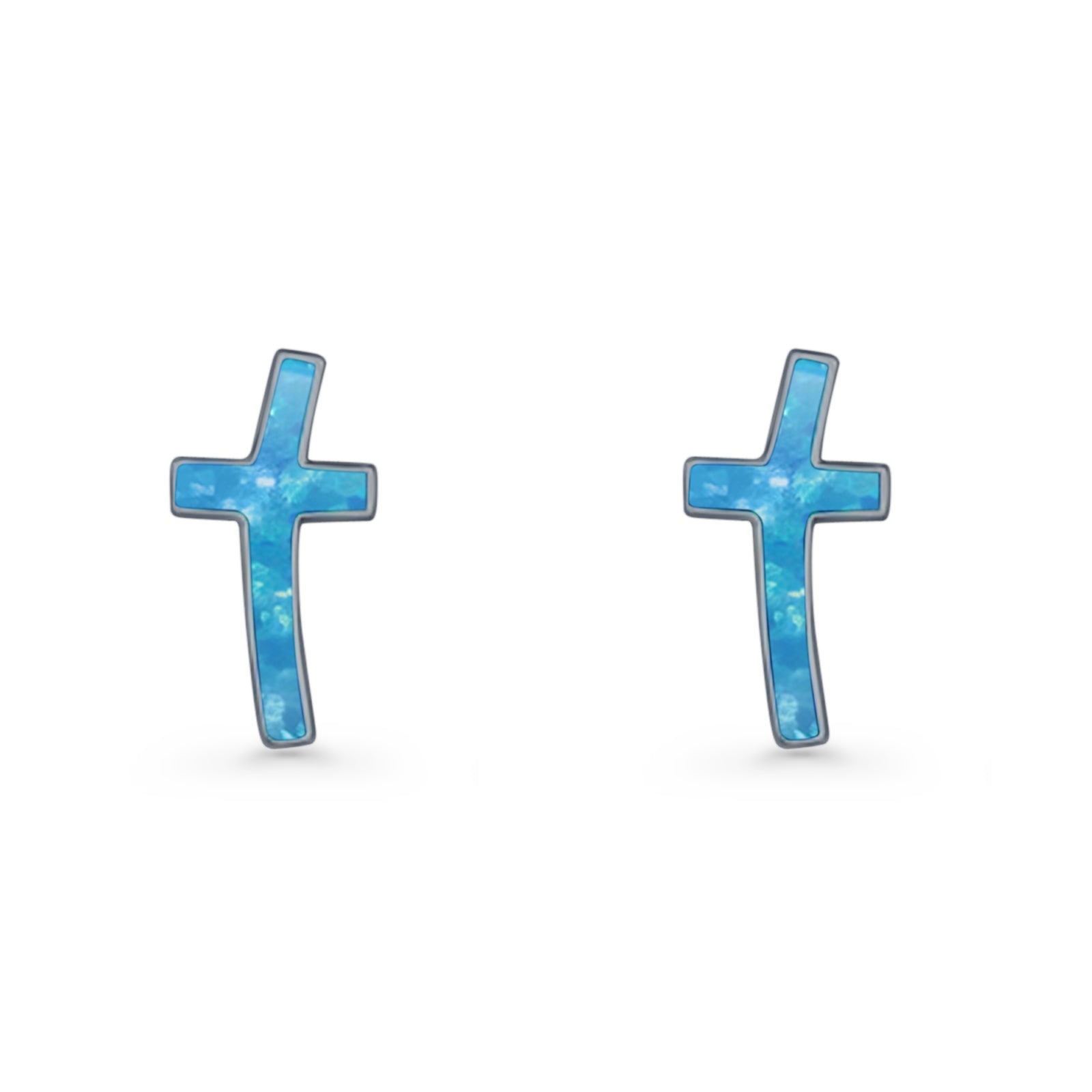 Cross Stud Earring Lab Created White Opal 925 Sterling Silver
