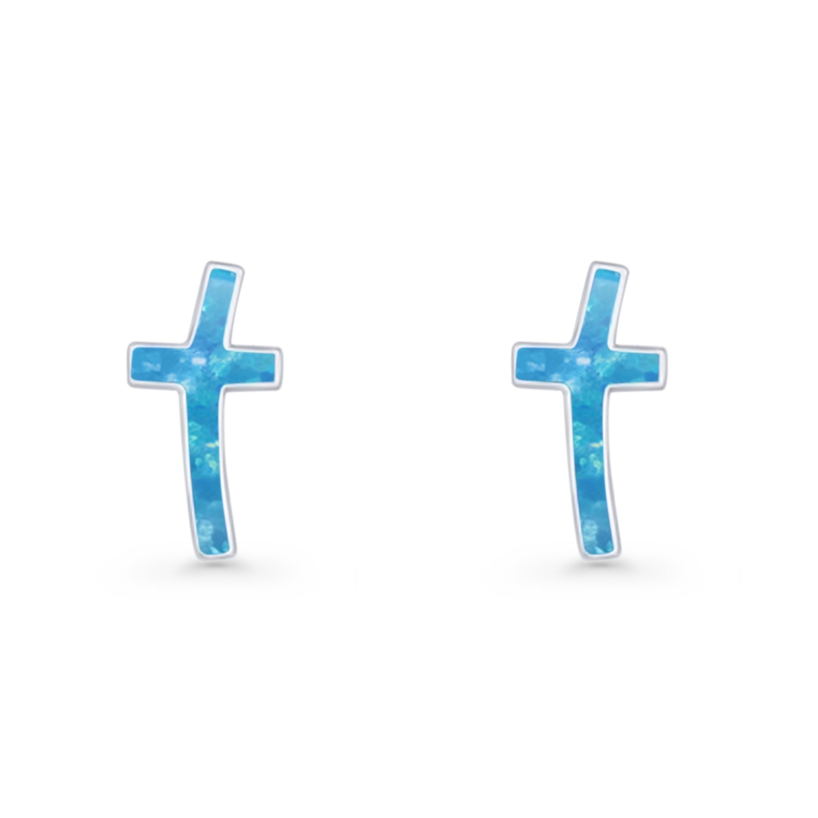 Cross Stud Earring Lab Created White Opal 925 Sterling Silver