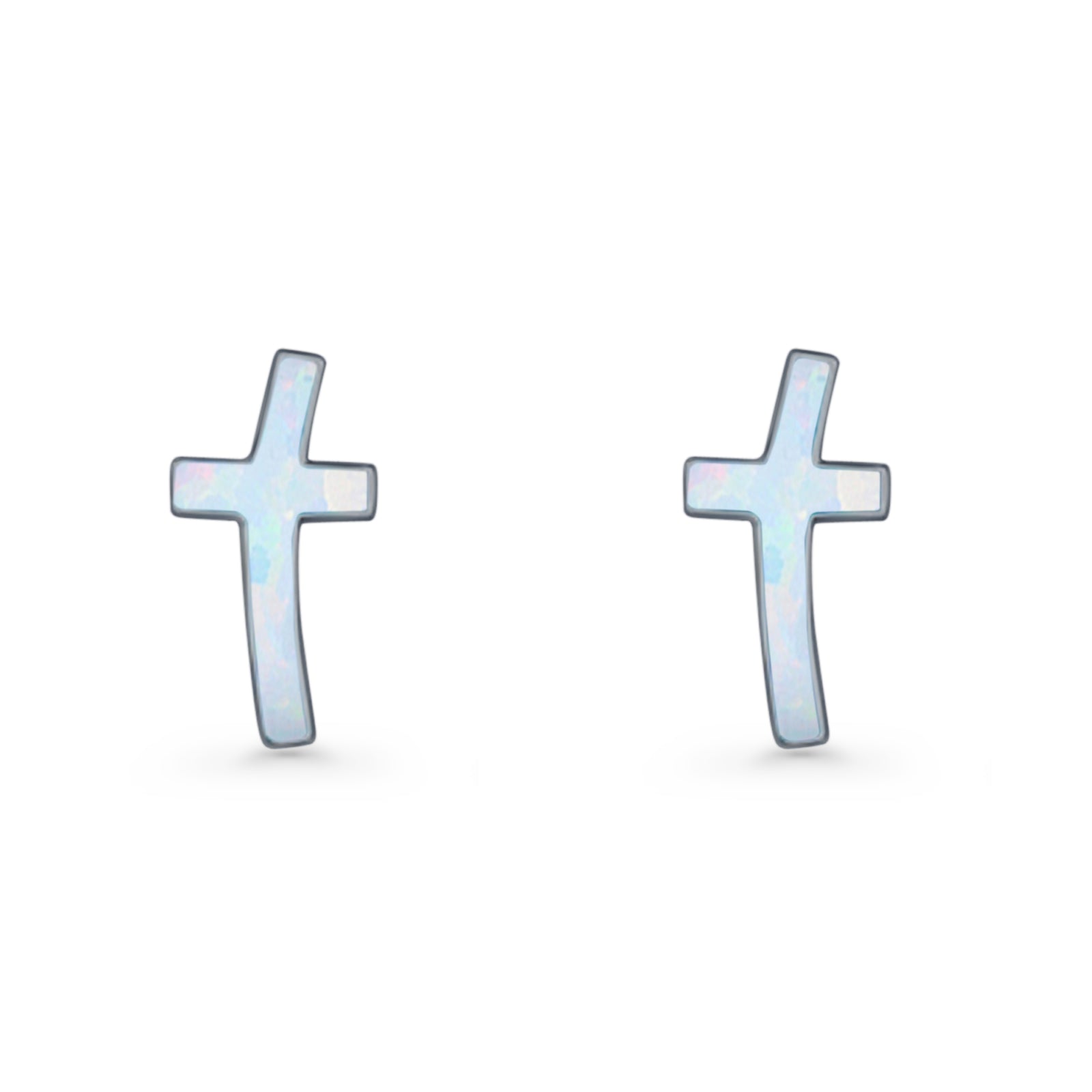 Cross Stud Earring Lab Created White Opal 925 Sterling Silver