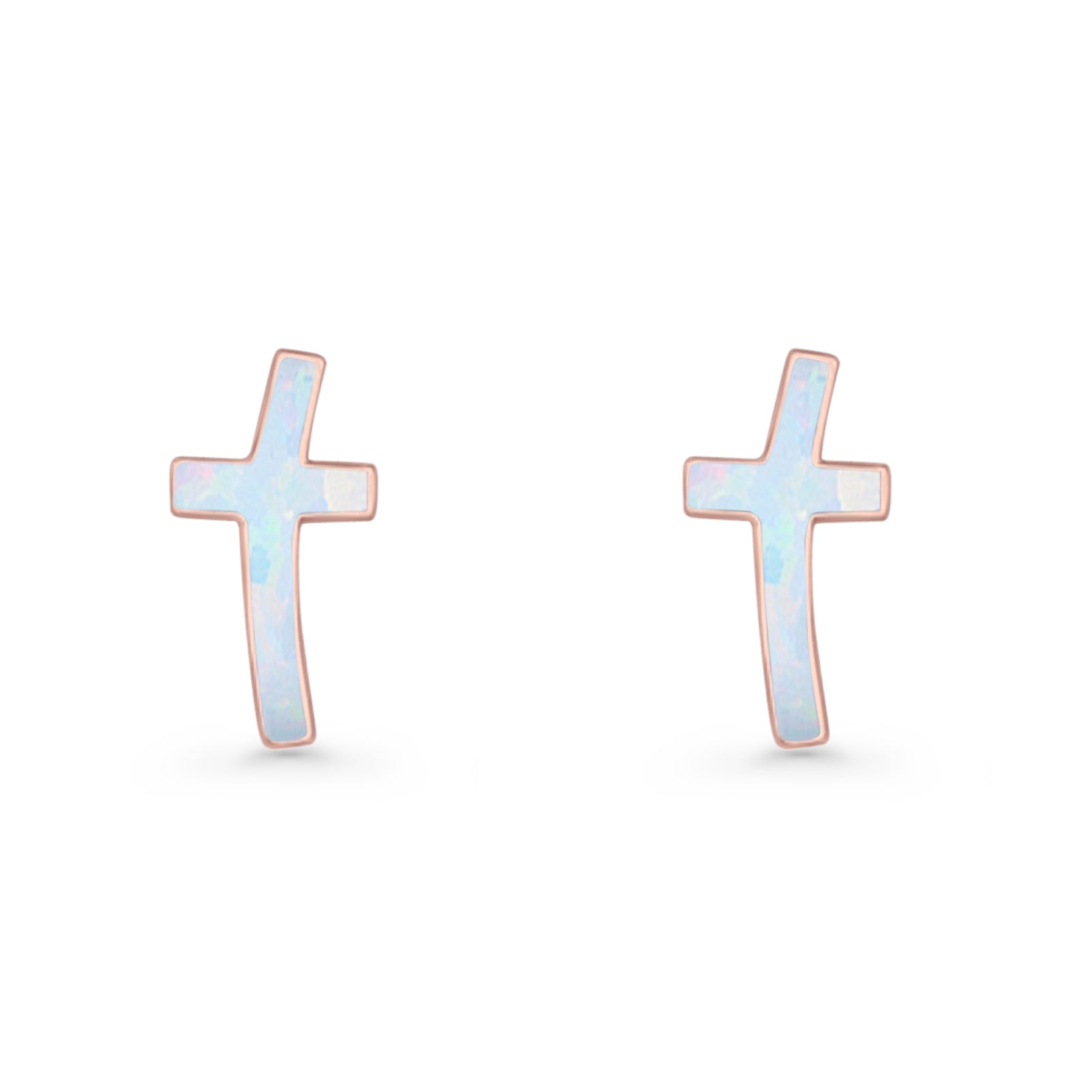 Cross Stud Earring Lab Created White Opal 925 Sterling Silver