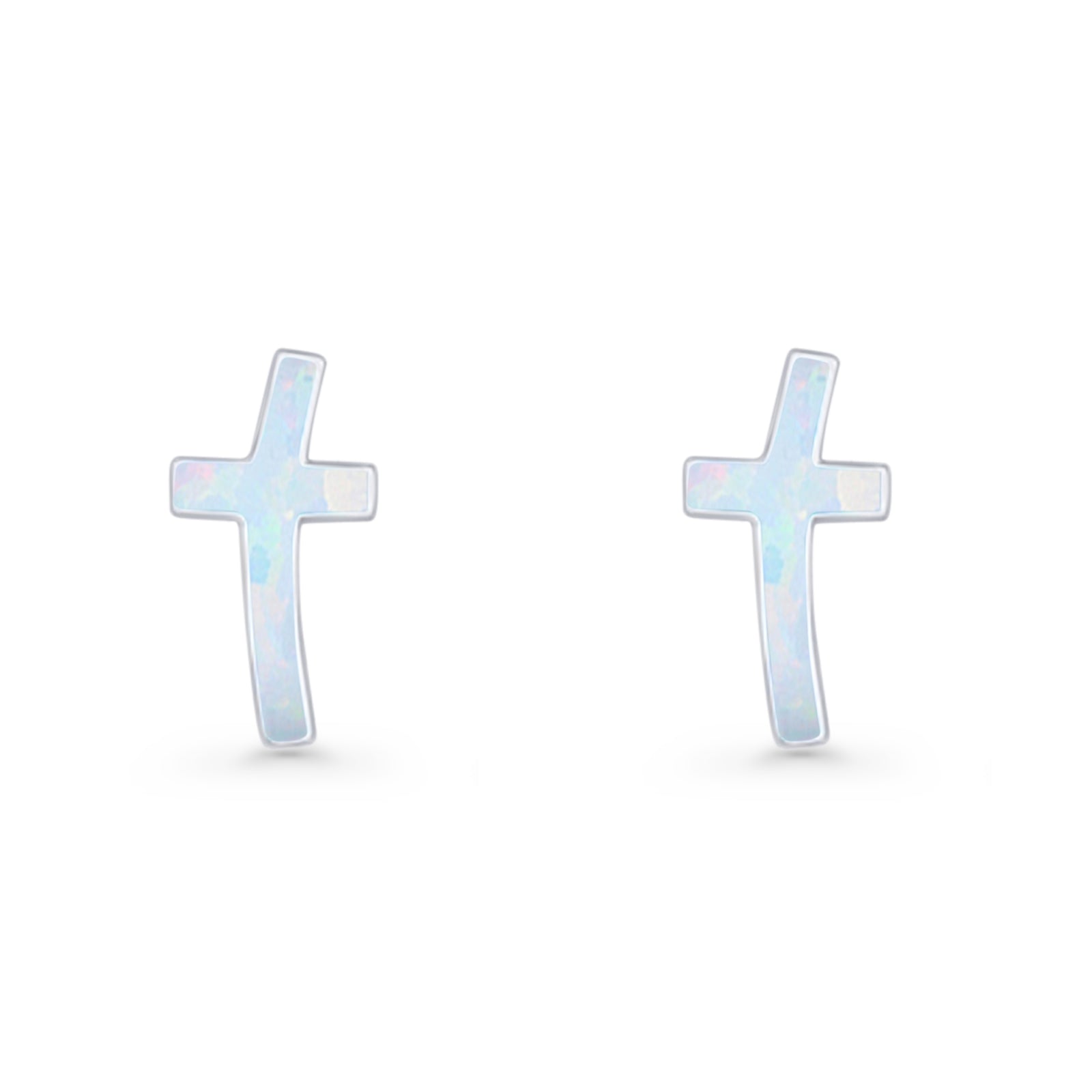 Cross Stud Earring Lab Created White Opal 925 Sterling Silver