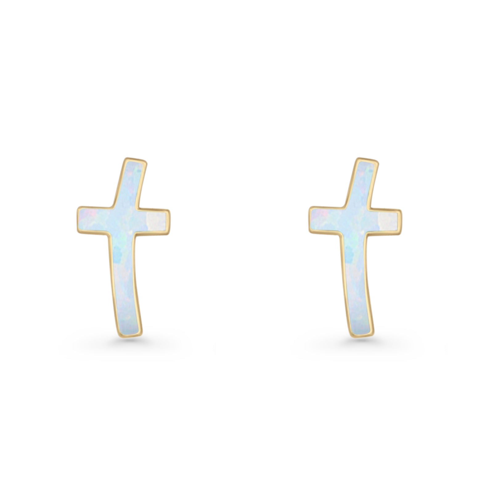Cross Stud Earring Lab Created White Opal 925 Sterling Silver