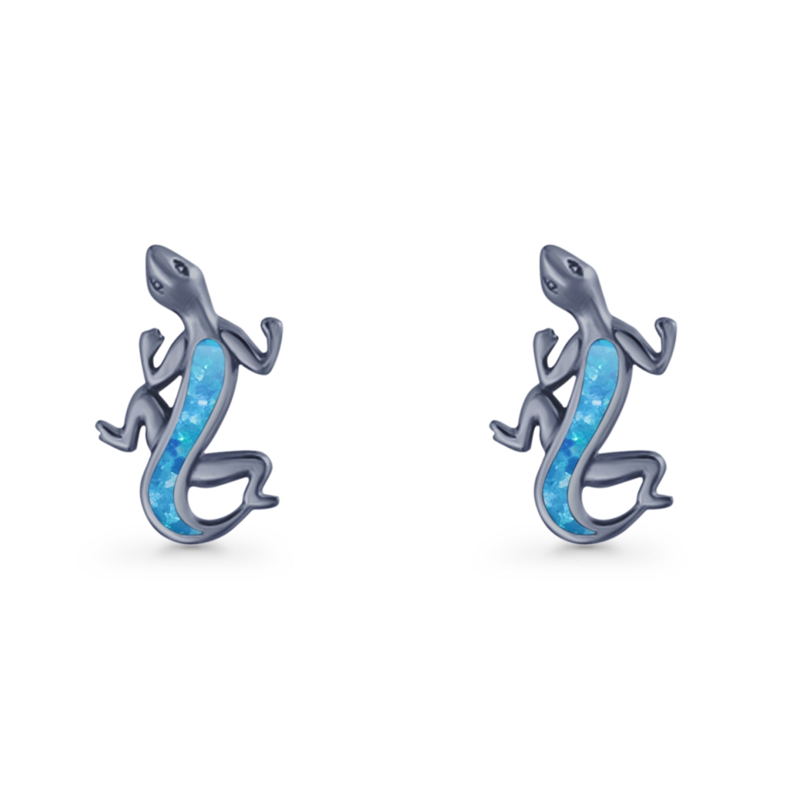 Lizard Stud Earring 13.7mm Lab Created Opal 925 Sterling Silver