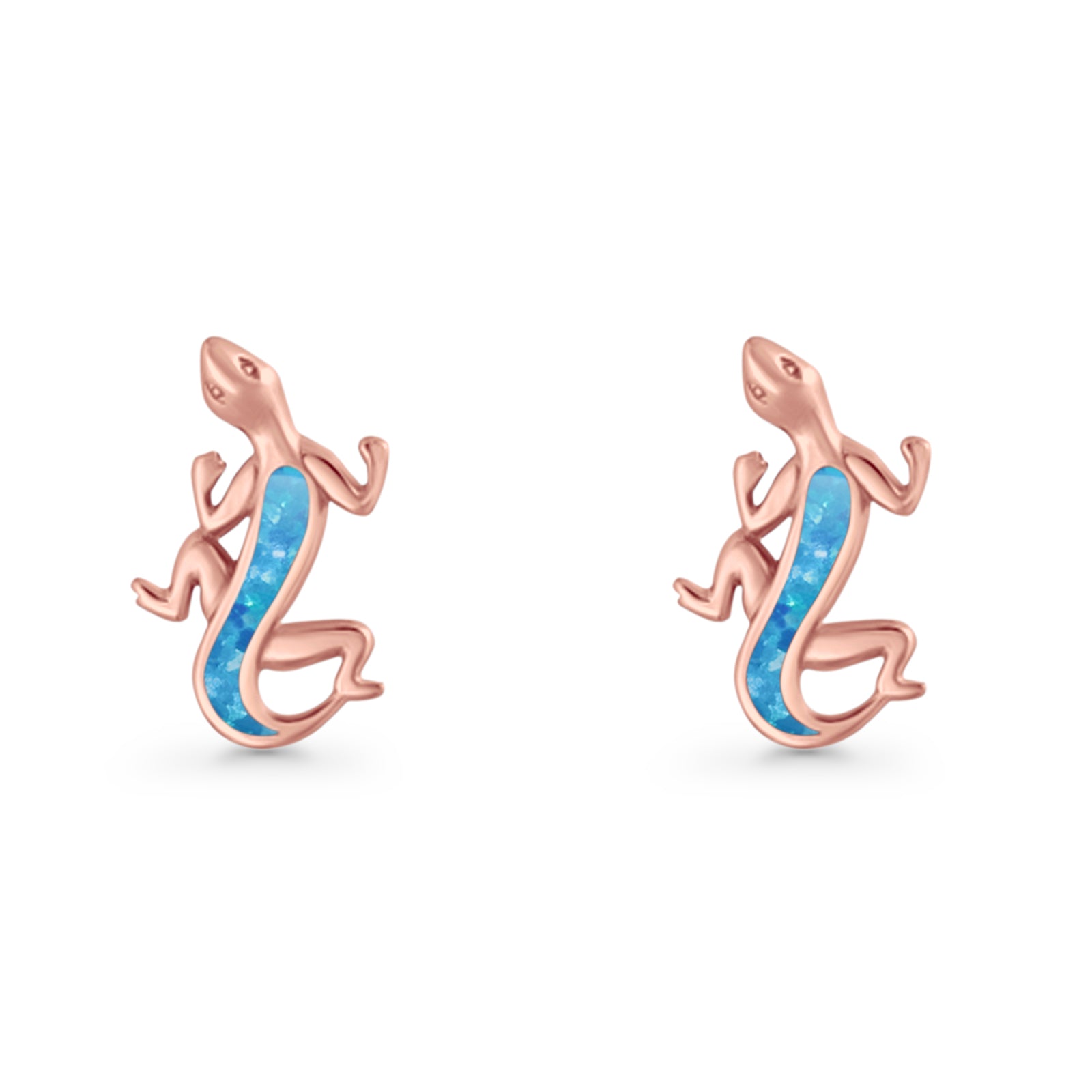 Lizard Stud Earring 13.7mm Lab Created Opal 925 Sterling Silver