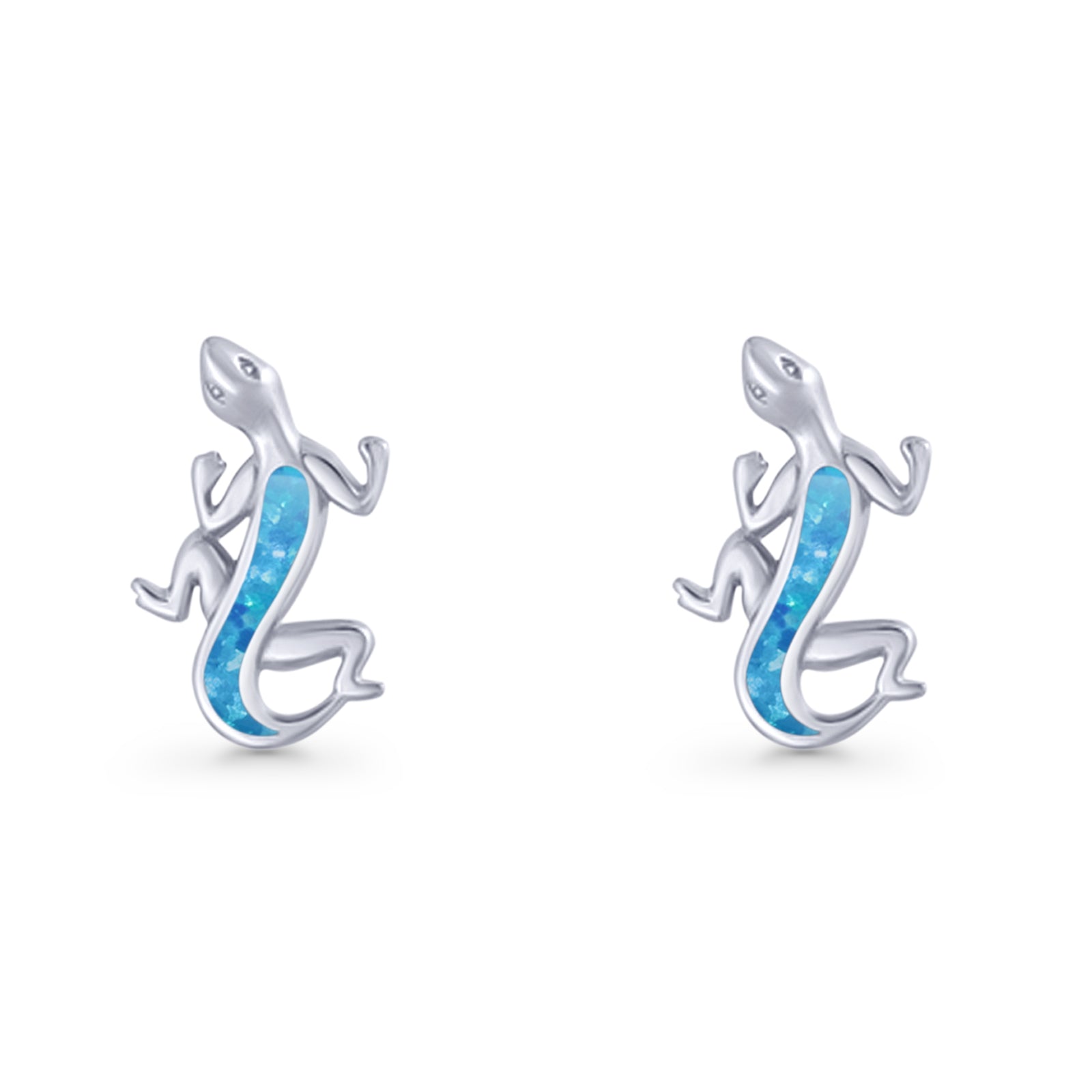 Lizard Stud Earring 13.7mm Lab Created Opal 925 Sterling Silver