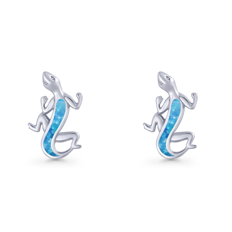 Lizard Stud Earring 13.7mm Lab Created Opal 925 Sterling Silver