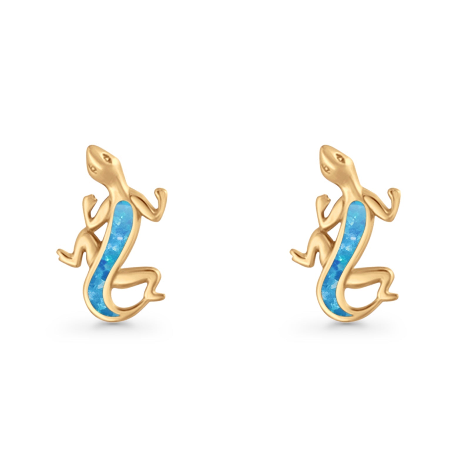 Lizard Stud Earring 13.7mm Lab Created Opal 925 Sterling Silver