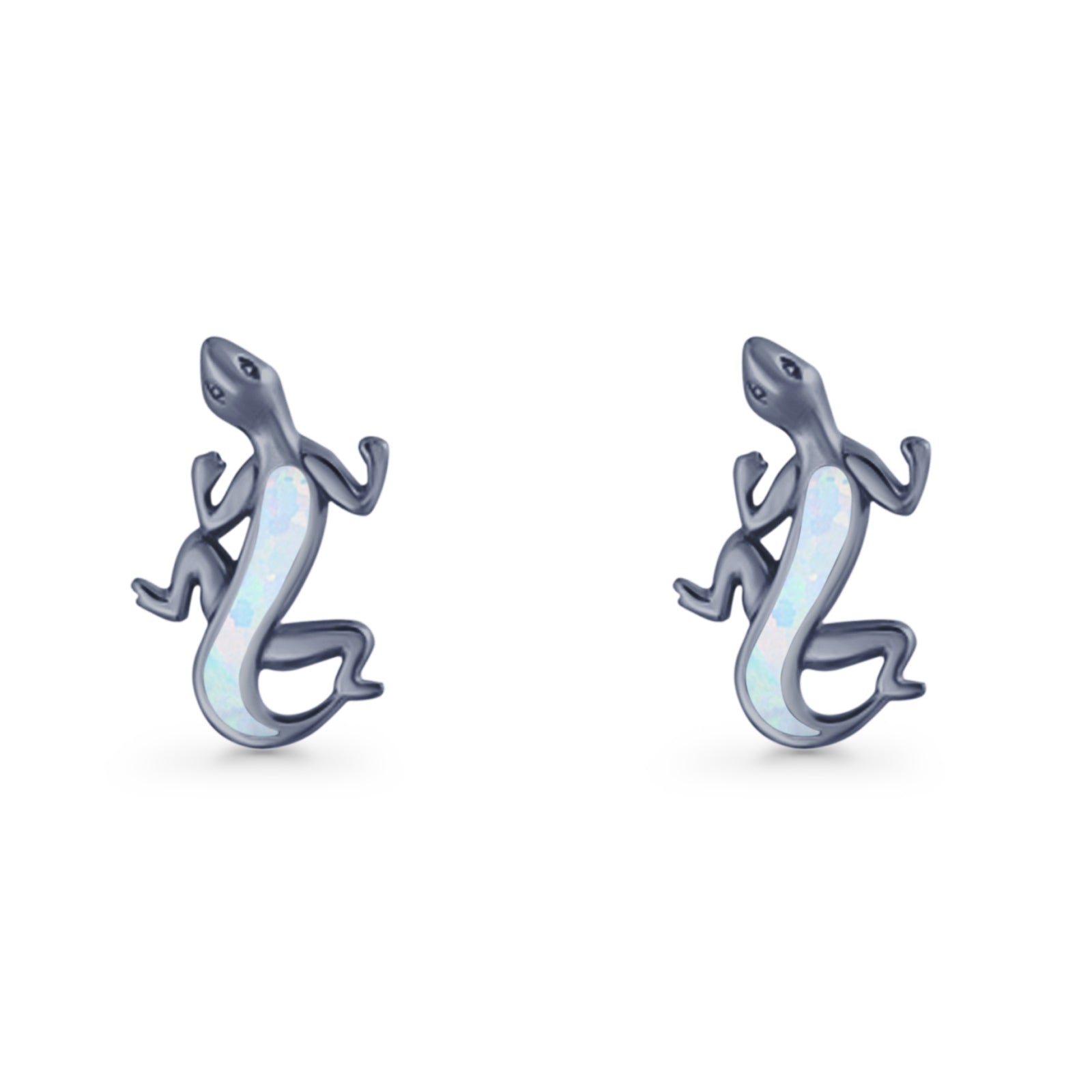 Lizard Stud Earring 13.7mm Lab Created Opal 925 Sterling Silver
