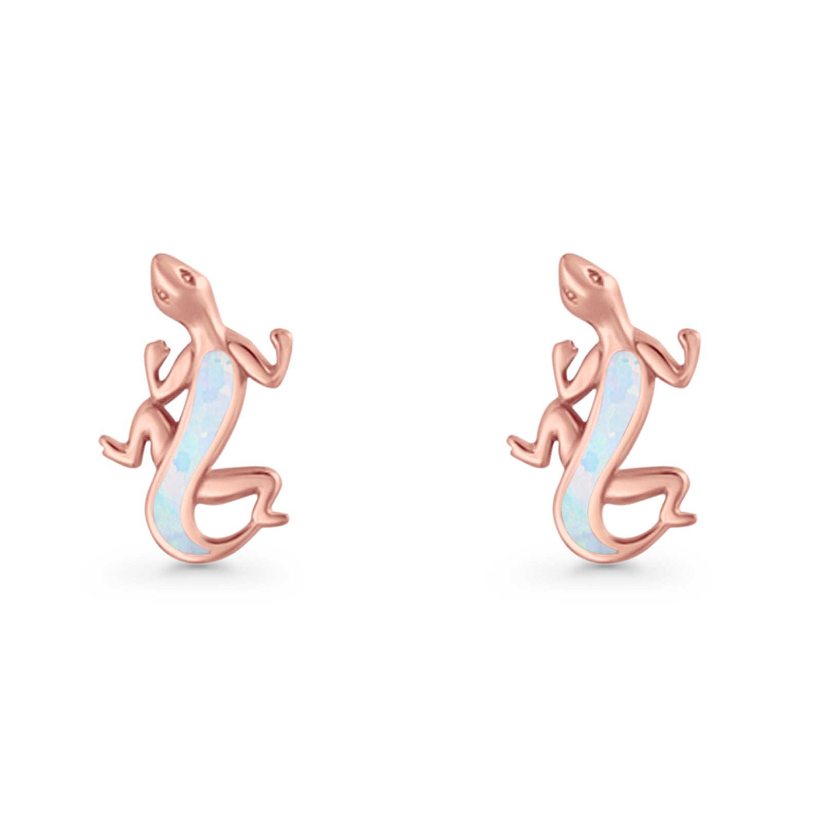 Lizard Stud Earring 13.7mm Lab Created Opal 925 Sterling Silver