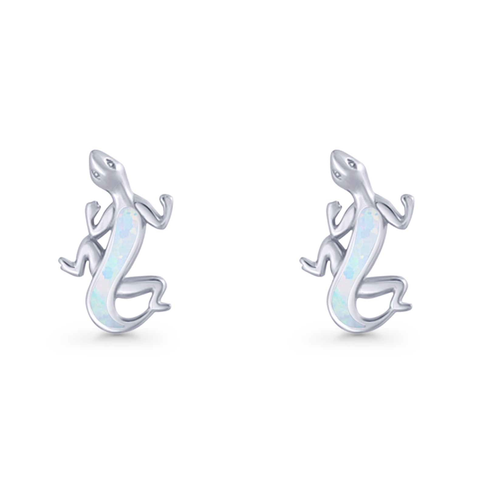 Lizard Stud Earring 13.7mm Lab Created Opal 925 Sterling Silver