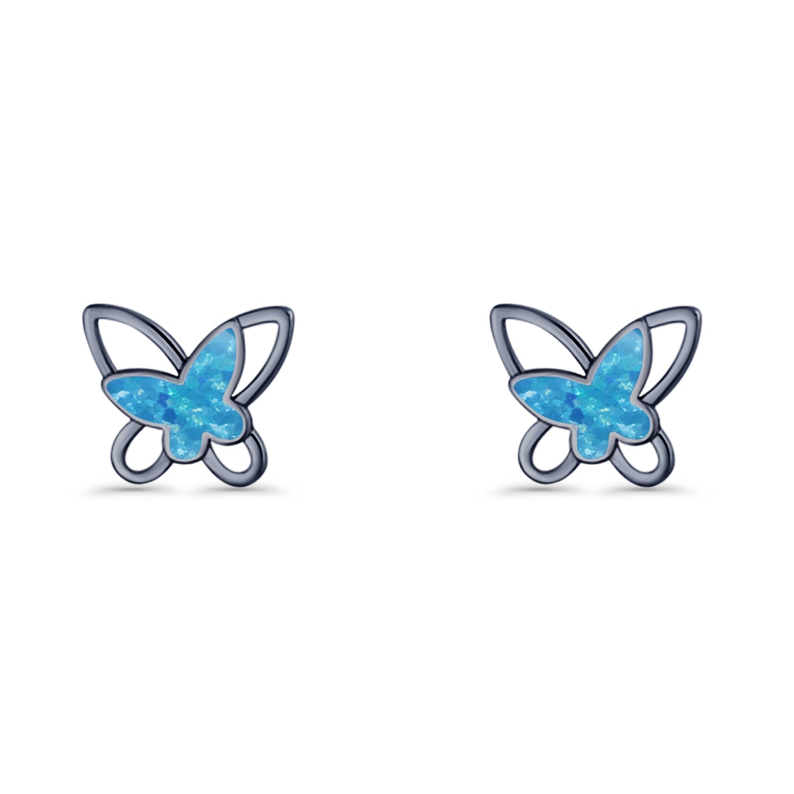 Butterfly Stud Earring Lab Created Opal Push Back 925 Sterling Silver