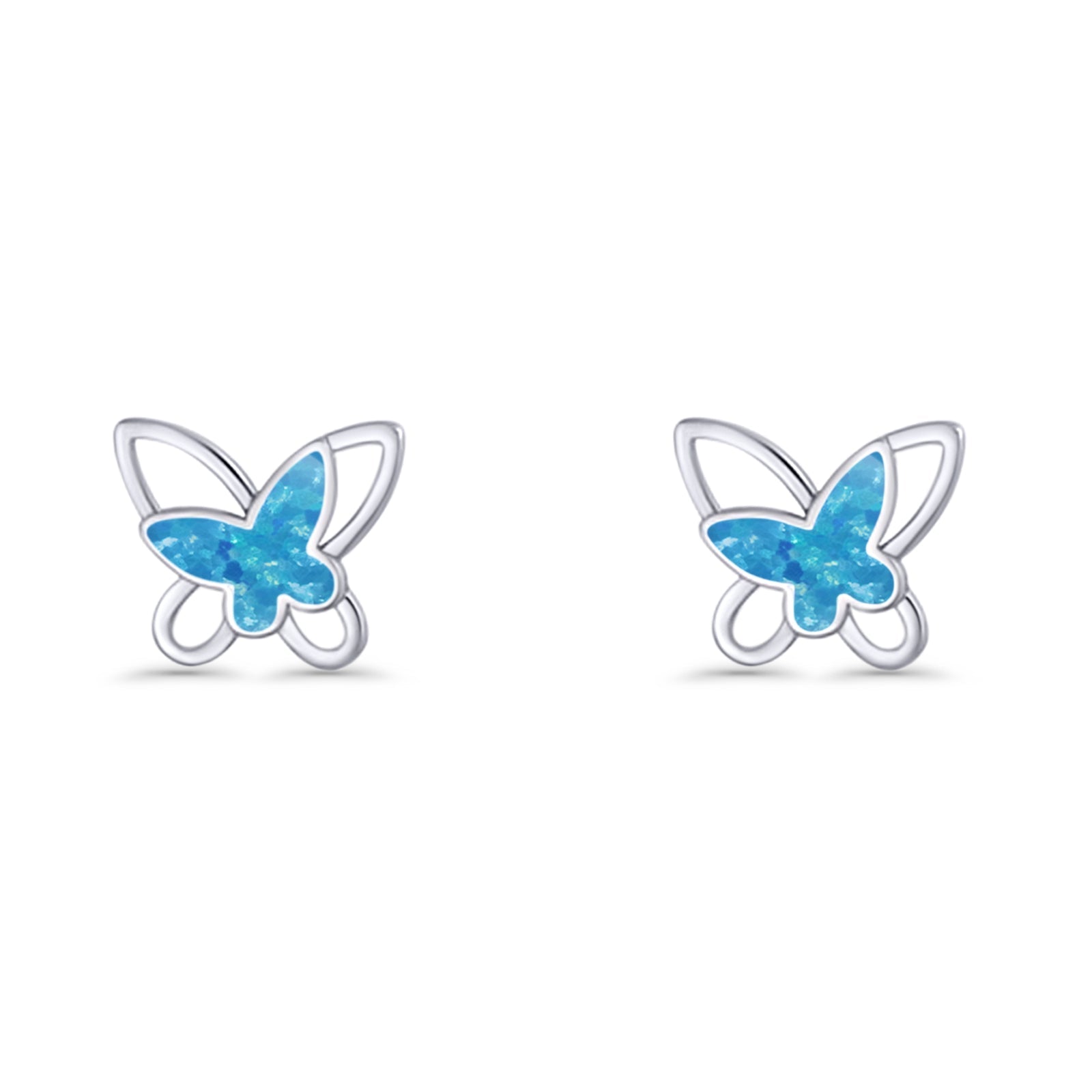 Butterfly Stud Earring Lab Created Opal Push Back 925 Sterling Silver