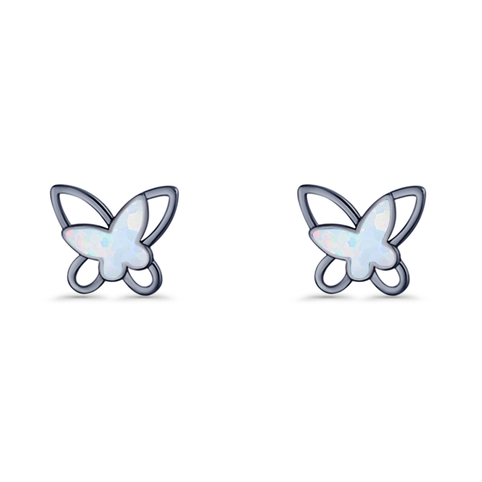 Butterfly Stud Earring Lab Created Opal Push Back 925 Sterling Silver