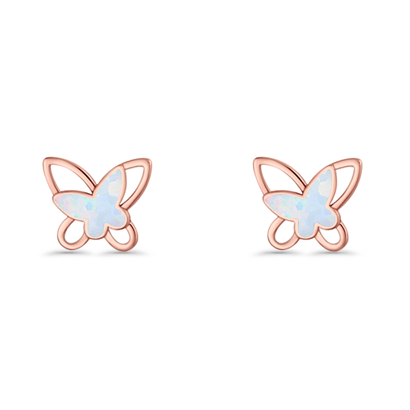 Butterfly Stud Earring Lab Created Opal Push Back 925 Sterling Silver