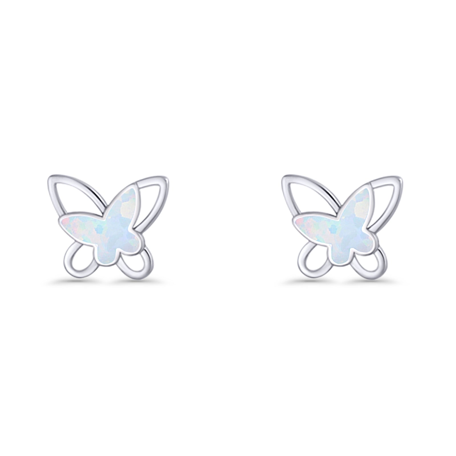 Butterfly Stud Earring Lab Created Opal Push Back 925 Sterling Silver