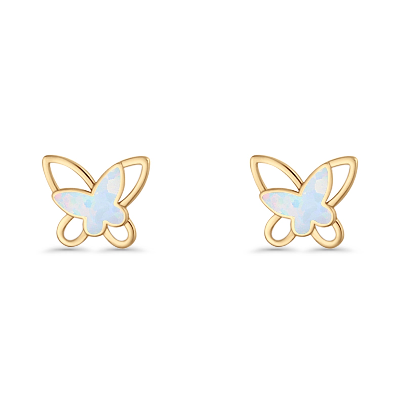 Butterfly Stud Earring Lab Created Opal Push Back 925 Sterling Silver