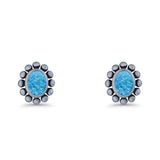 Oval Shaped Beaded Stud Earring 8mm Lab Created Opal 925 Sterling Silver
