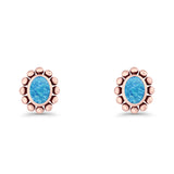 Oval Shaped Beaded Stud Earring 8mm Lab Created Opal 925 Sterling Silver