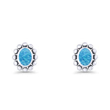 Oval Shaped Beaded Stud Earring 8mm Lab Created Opal 925 Sterling Silver