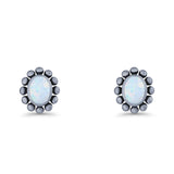 Oval Shaped Beaded Stud Earring 8mm Lab Created Opal 925 Sterling Silver