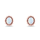 Oval Shaped Beaded Stud Earring 8mm Lab Created Opal 925 Sterling Silver