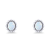 Oval Shaped Beaded Stud Earring 8mm Lab Created Opal 925 Sterling Silver