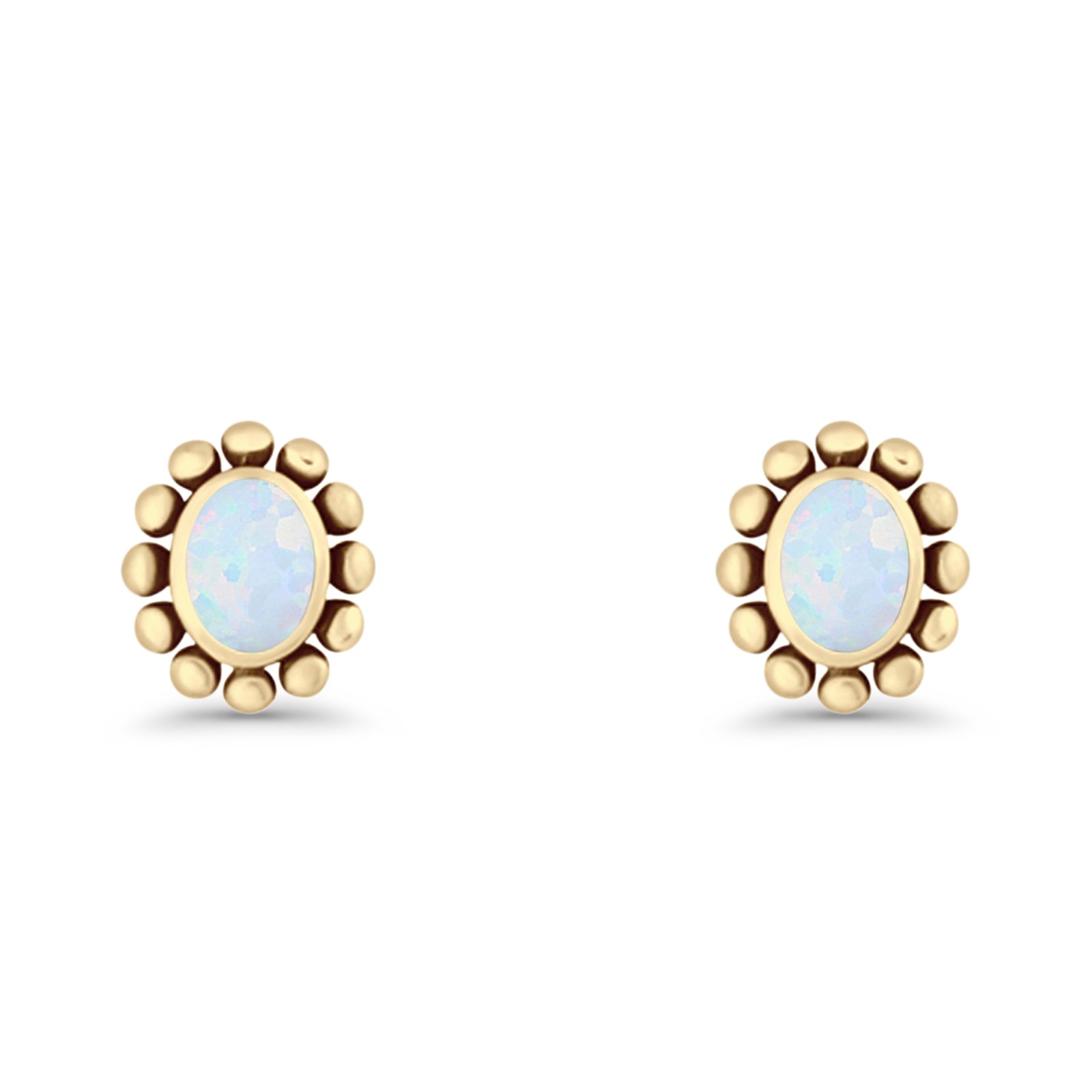 Oval Shaped Beaded Stud Earring 8mm Lab Created Opal 925 Sterling Silver