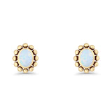 Oval Shaped Beaded Stud Earring 8mm Lab Created Opal 925 Sterling Silver