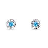 Sunflower Stud Earring 8.8mm Lab Created Opal Oxidized 925 Sterling Silver