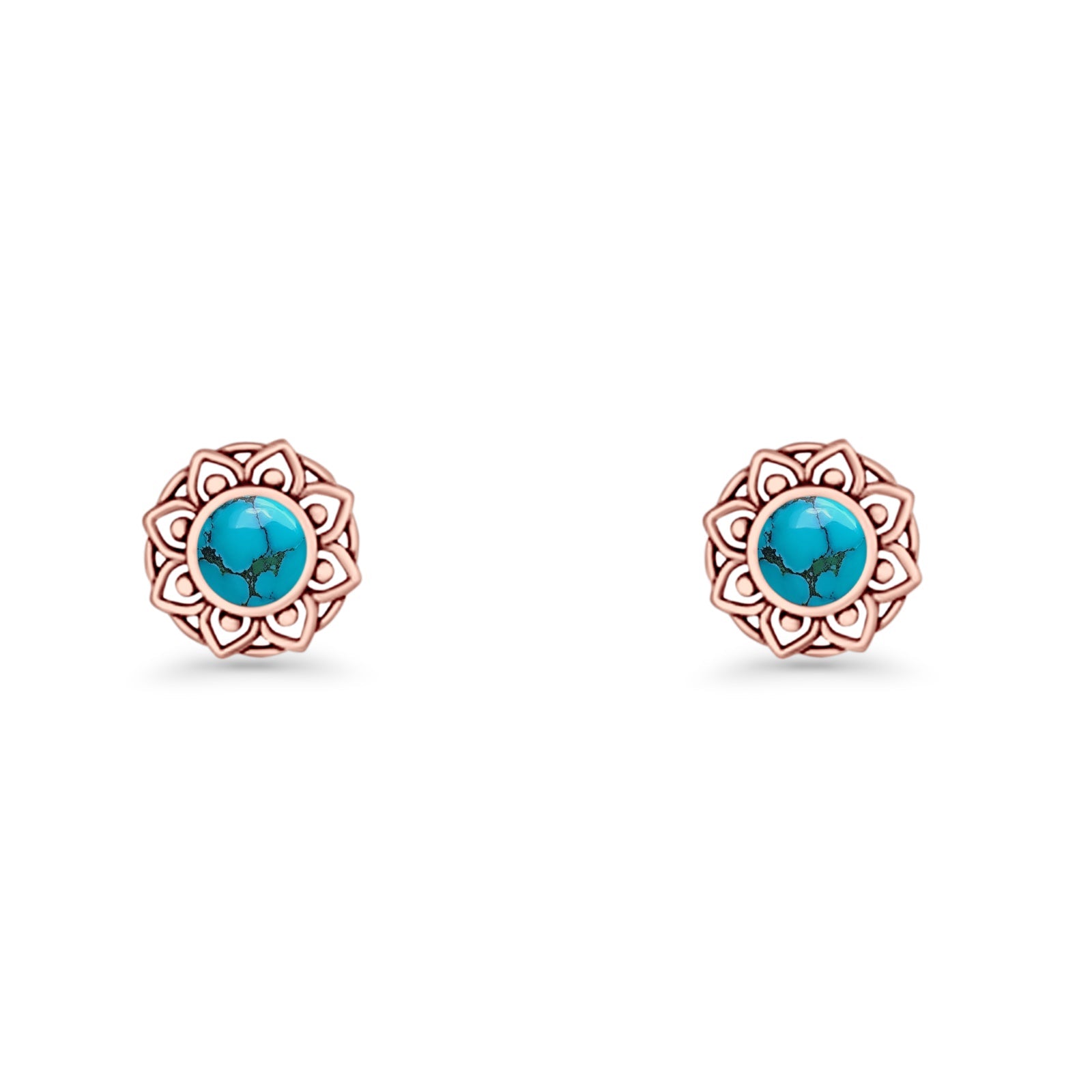 Sunflower Stud Earring 8.8mm Lab Created Opal Oxidized 925 Sterling Silver