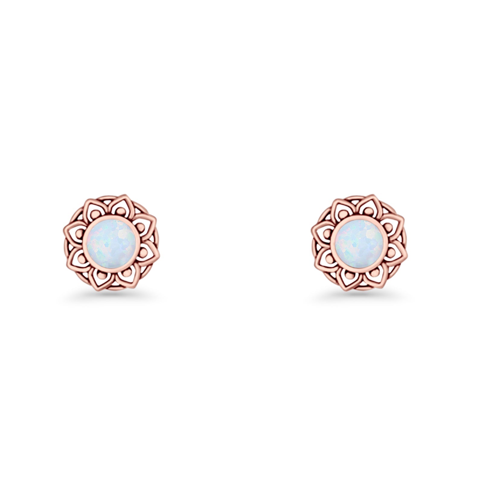 Sunflower Stud Earring 8.8mm Lab Created Opal Oxidized 925 Sterling Silver