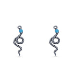 Round 16.1mm Lab Created Opal Oxidized Snake Fishhook Earring 925 Sterling Silver
