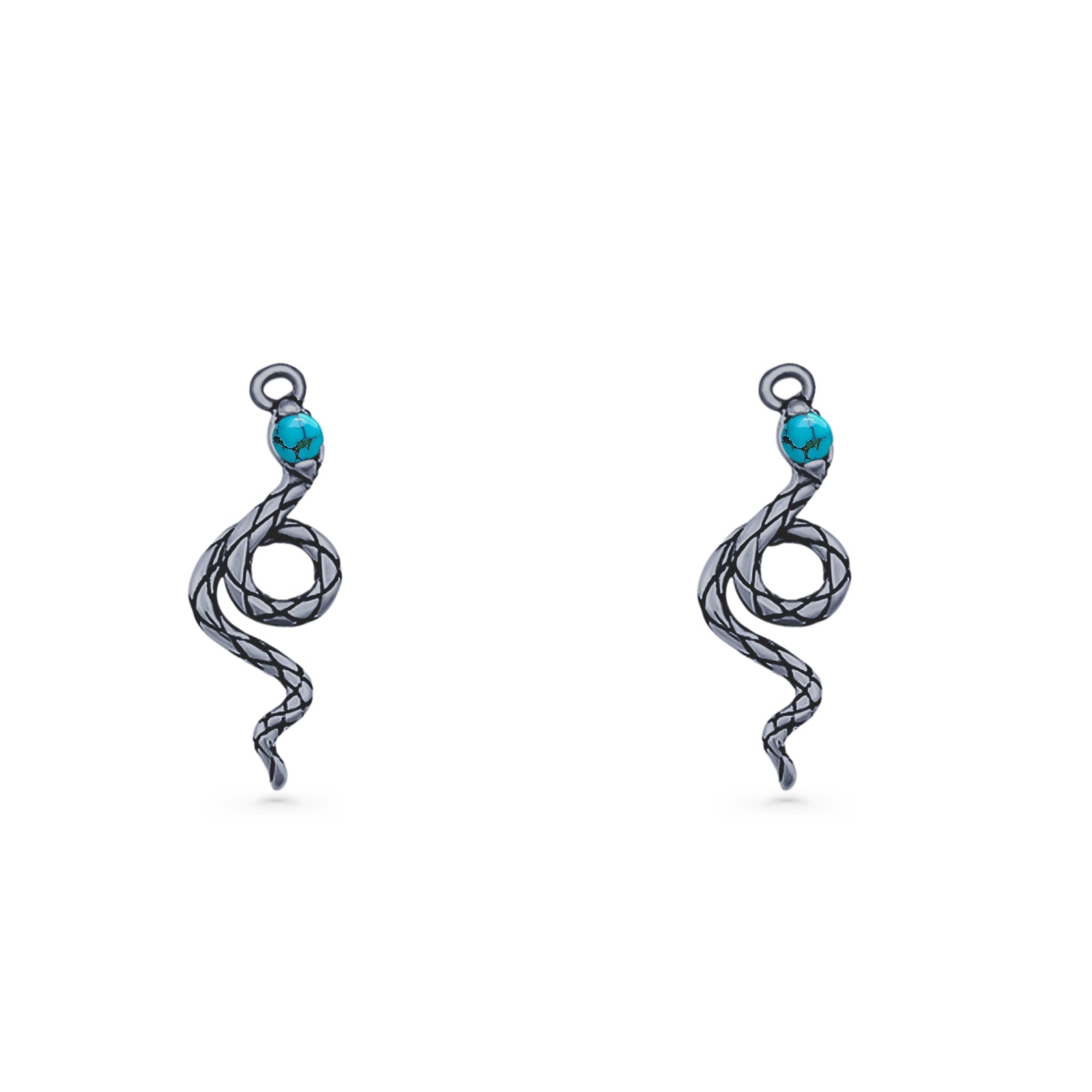 Round 16.1mm Lab Created Opal Oxidized Snake Fishhook Earring 925 Sterling Silver