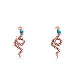 Round 16.1mm Lab Created Opal Oxidized Snake Fishhook Earring 925 Sterling Silver