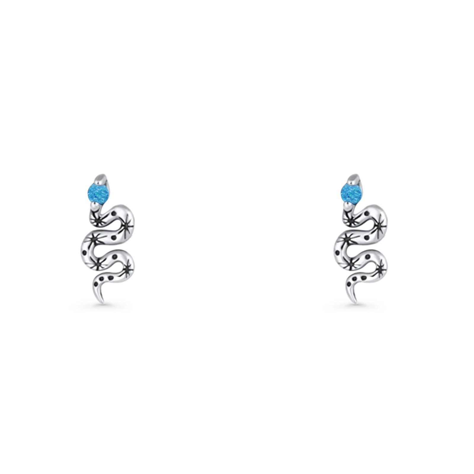 Snake Stud Earring 12.9mm Lab Created Blue Opal 925 Sterling Silver