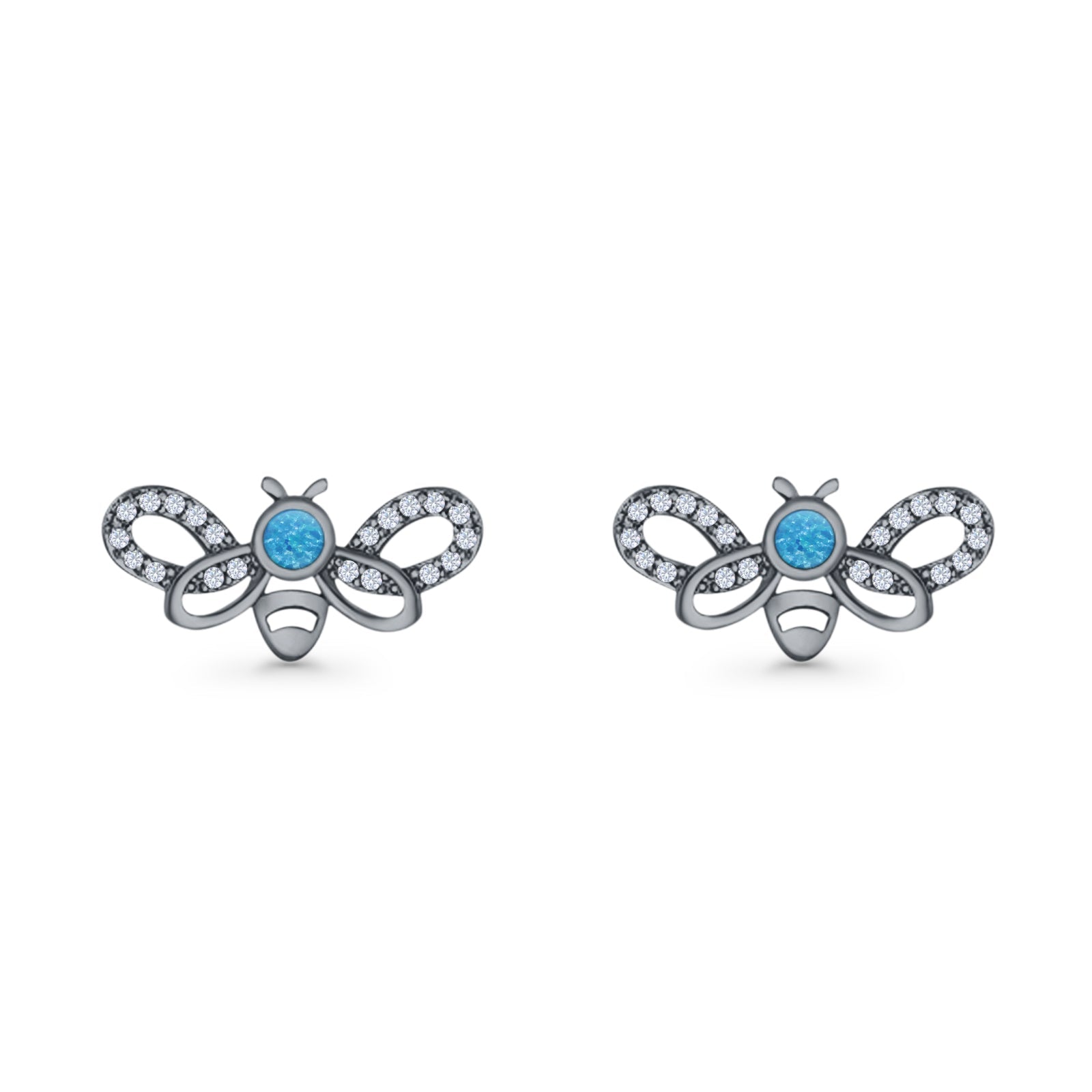 Bee Butterfly Stud Earring Lab Created Opal Push Back 925 Sterling Silver