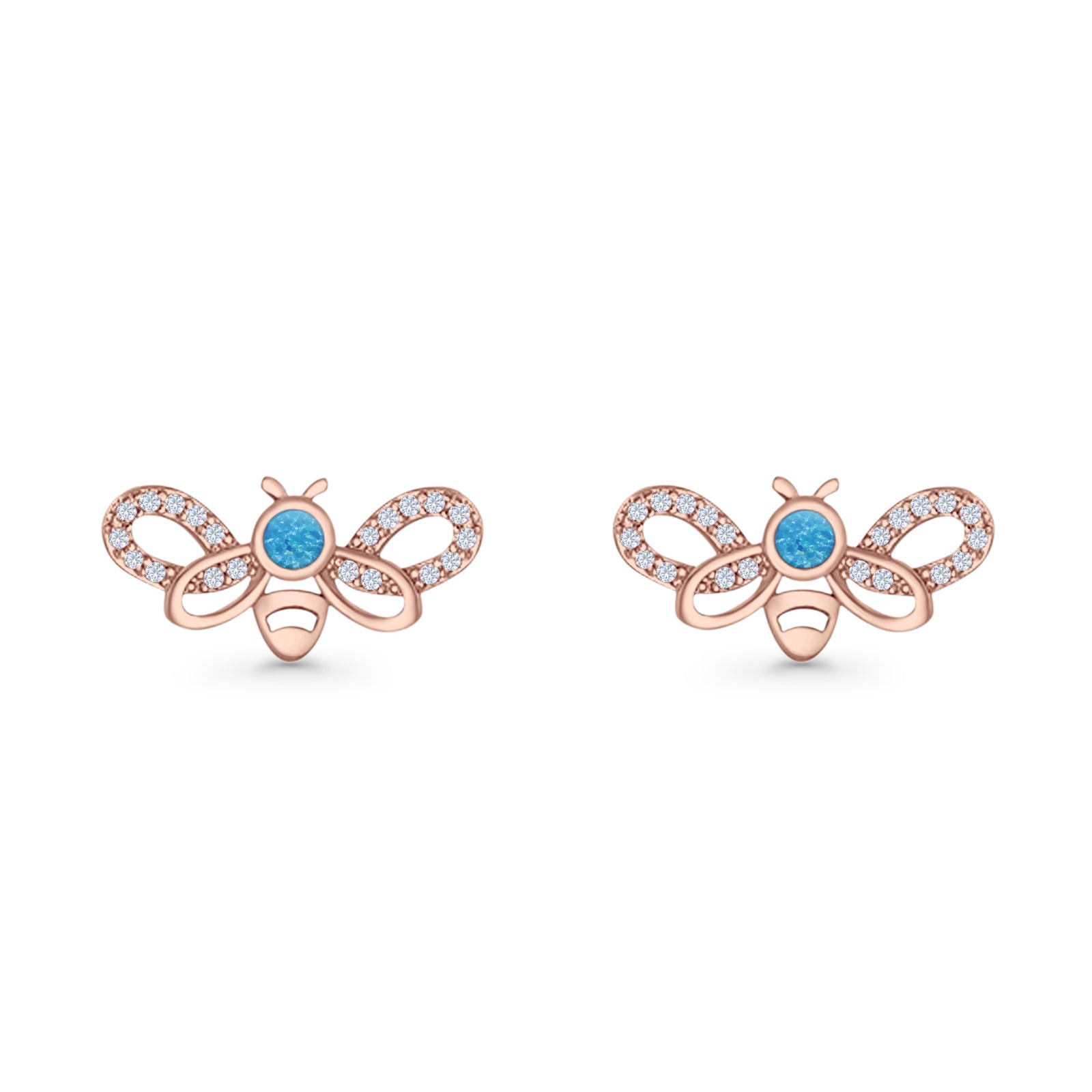 Bee Butterfly Stud Earring Lab Created Opal Push Back 925 Sterling Silver