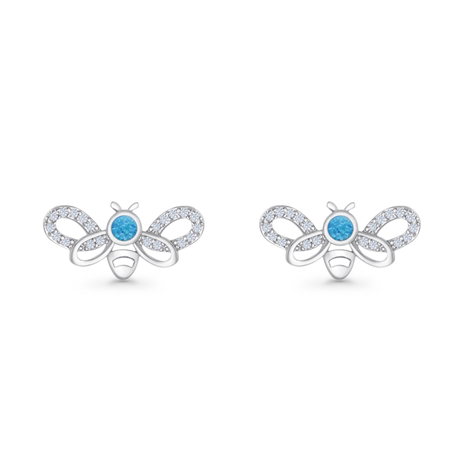 Bee Butterfly Stud Earring Lab Created Opal Push Back 925 Sterling Silver