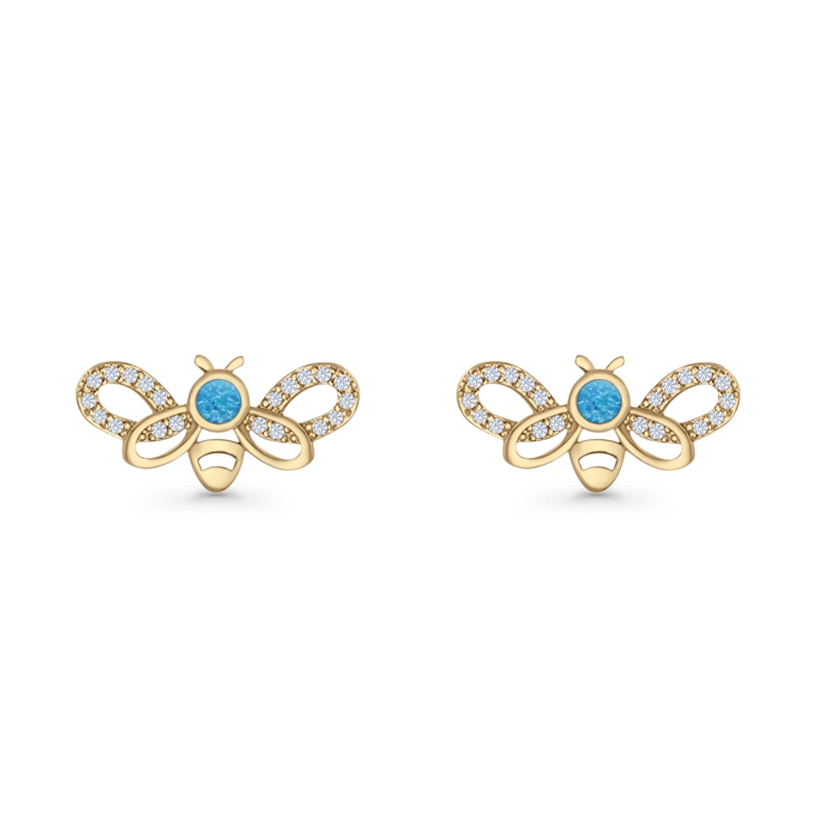 Bee Butterfly Stud Earring Lab Created Opal Push Back 925 Sterling Silver