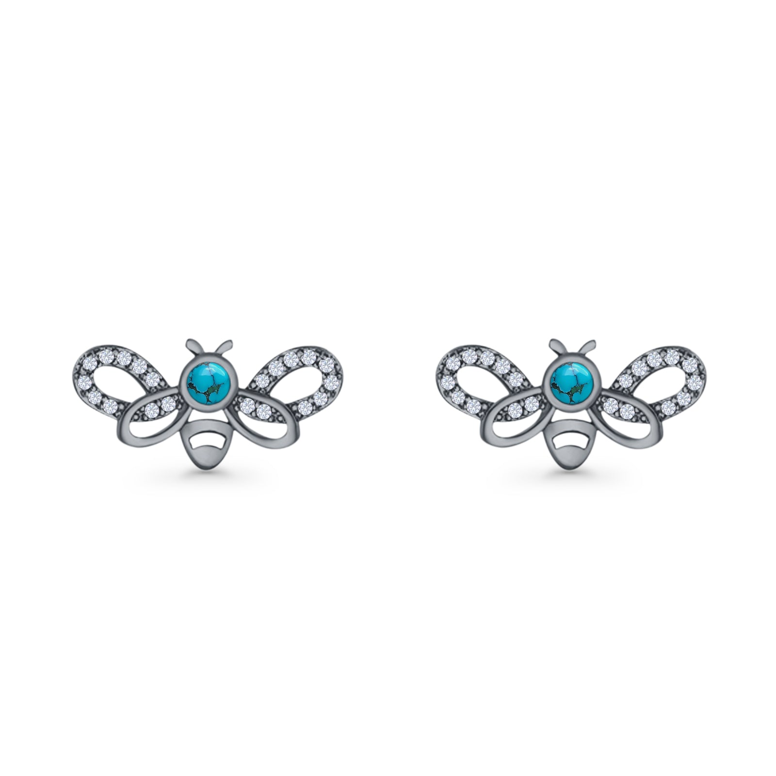 Bee Butterfly Stud Earring Lab Created Opal Push Back 925 Sterling Silver