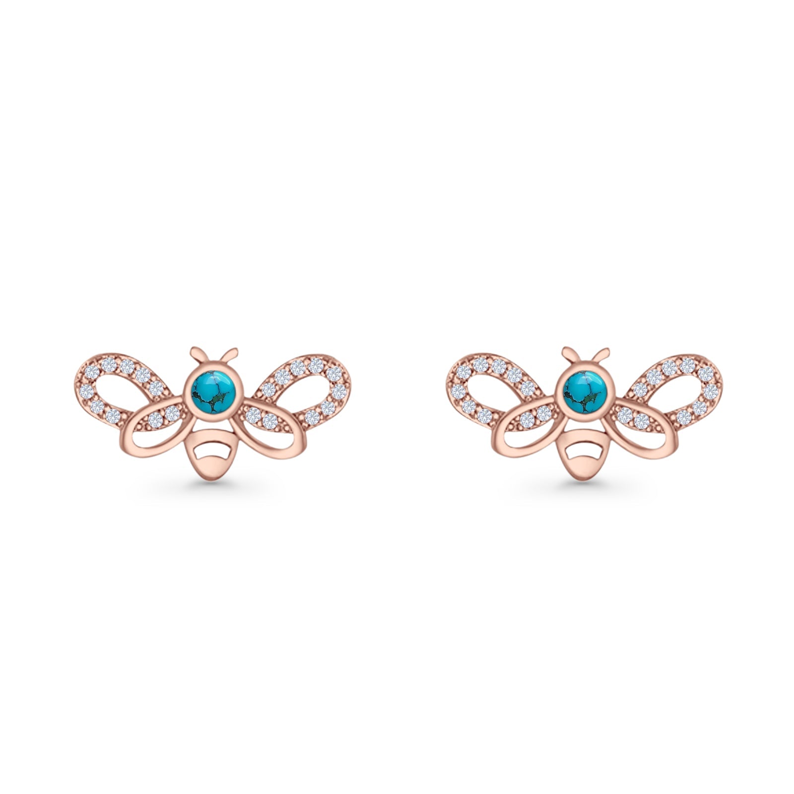 Bee Butterfly Stud Earring Lab Created Opal Push Back 925 Sterling Silver