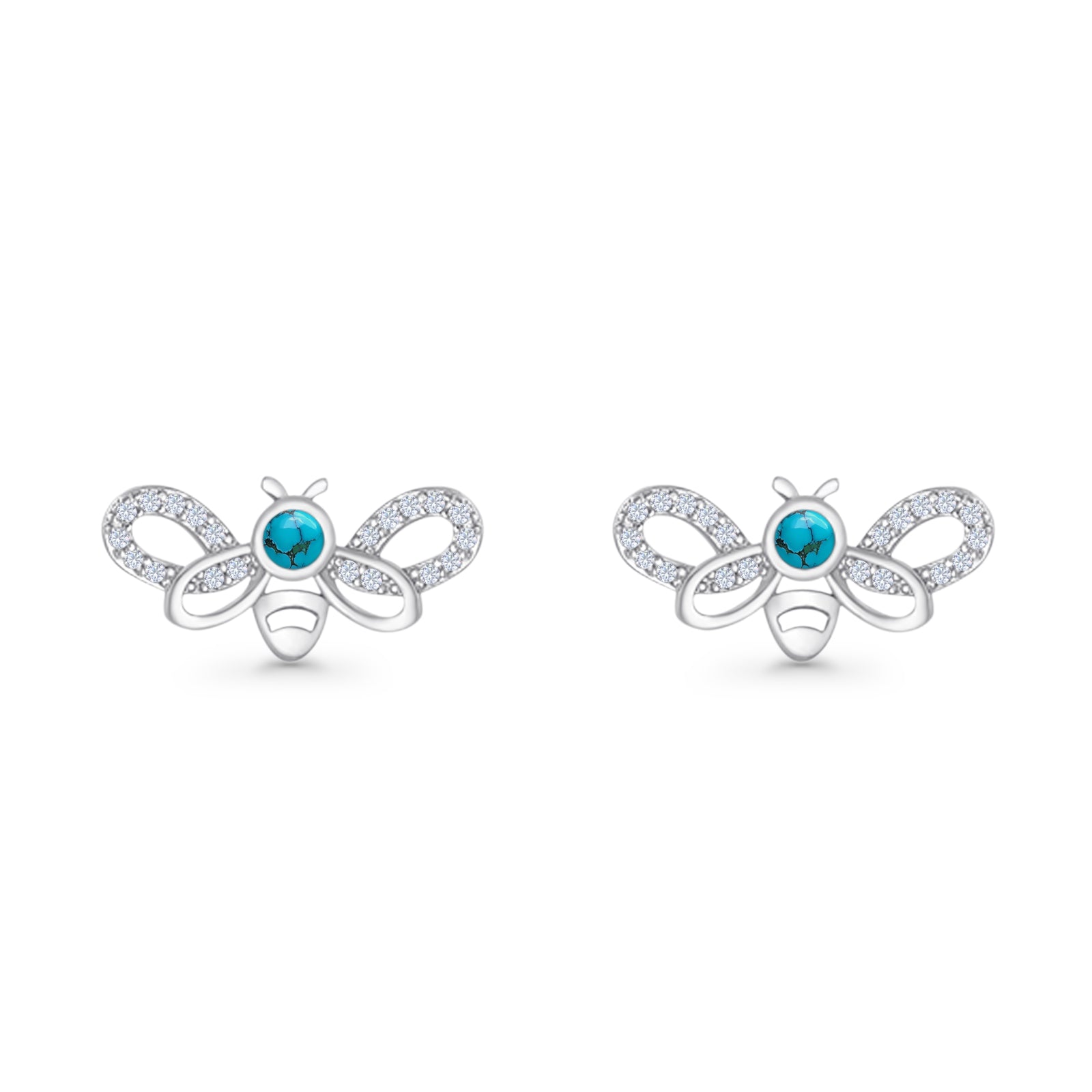 Bee Butterfly Stud Earring Lab Created Opal Push Back 925 Sterling Silver