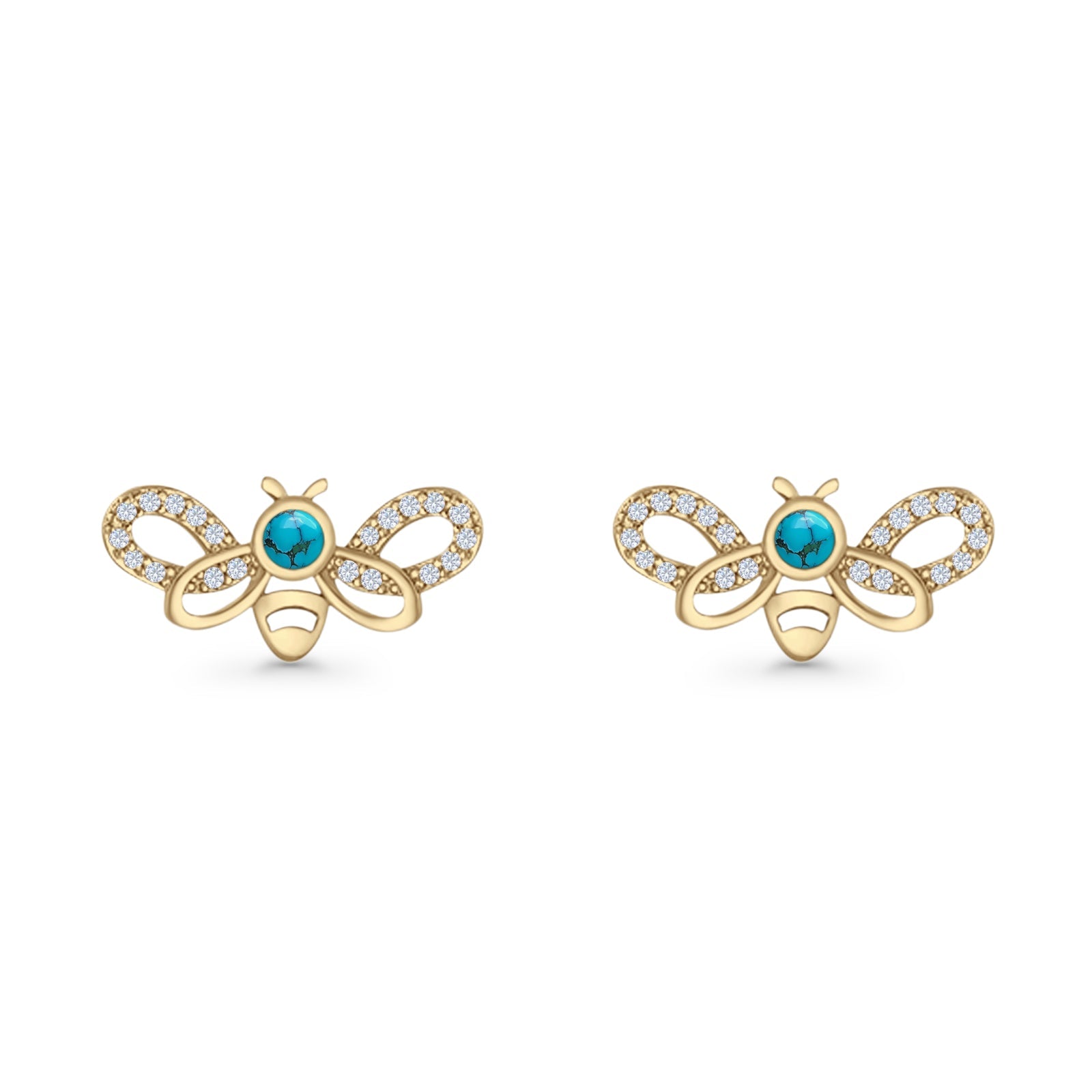 Bee Butterfly Stud Earring Lab Created Opal Push Back 925 Sterling Silver