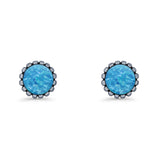 Half Ball Oxidized Round Stud Earring Lab Created Opal 925 Sterling Silver