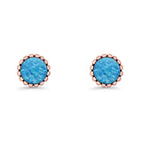Half Ball Oxidized Round Stud Earring Lab Created Opal 925 Sterling Silver