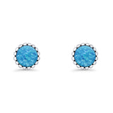 Half Ball Oxidized Round Stud Earring Lab Created Opal 925 Sterling Silver