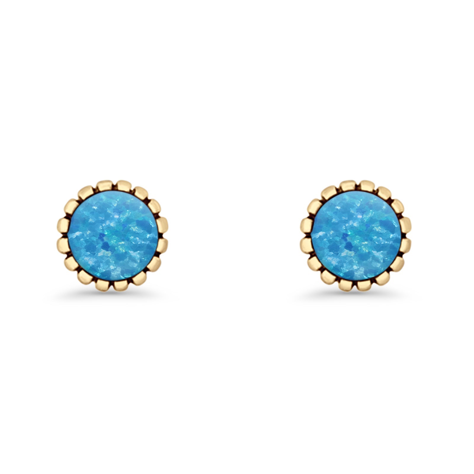 Half Ball Oxidized Round Stud Earring Lab Created Opal 925 Sterling Silver